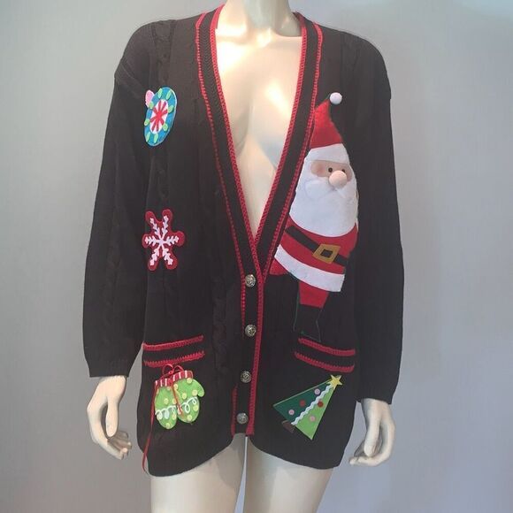 Vintage Jantzen Christmas Santa Holiday Button Down Cardigan Sweater Size XL - Picture 1 of 15